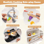 Costzon Corner Kids Kitchen Playset, Wooden Play Kitchen with Sounds & Lights, Washing Machine, Range Hood, Ice Maker, Microwave, Oven, Sink, Pretend Toy Kitchen Set for Toddler, Gift for Boys Girls