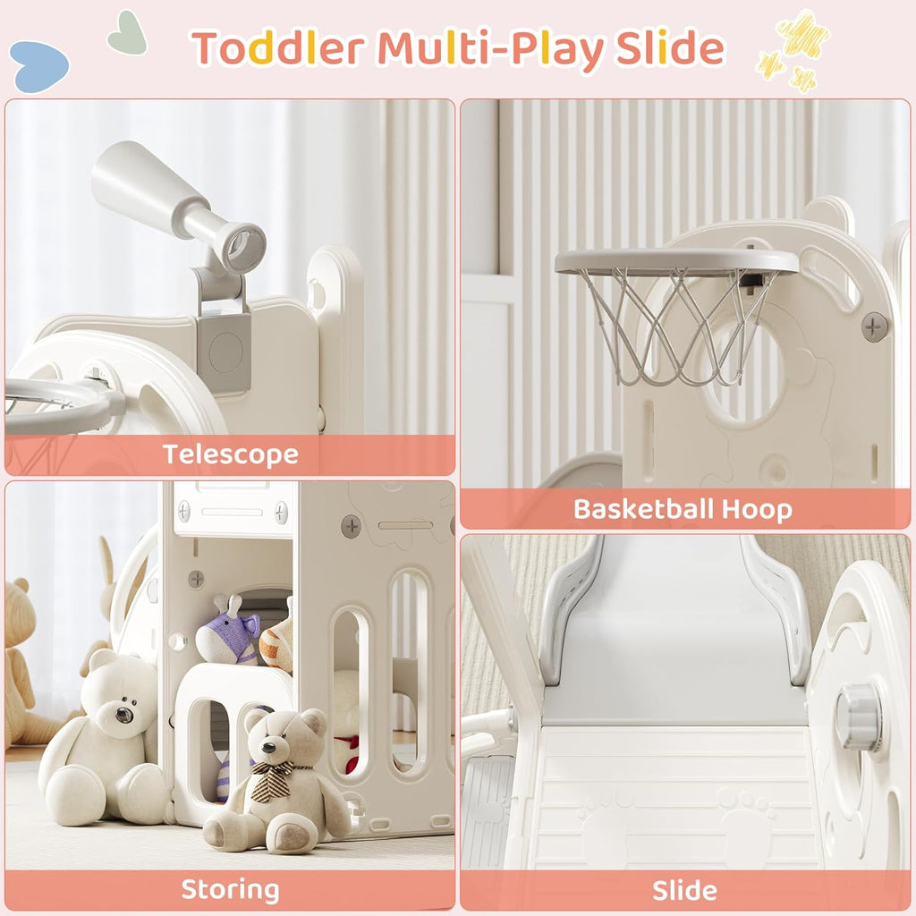 Toddler Slide Baby Slide for Toddlers Kids with Basketball Hoop Telescope Indoor Outdoor Slide Playset Playground
