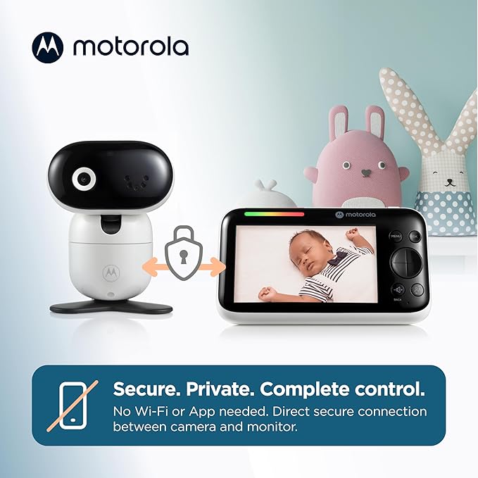 Motorola Nursery Video Baby Monitor with Camera, 5" Screen HD PIP1610, No WiFi, Wall Mount, Long Range, 2-Way Audio, Temperature Sensor, Motorized, Lullabies