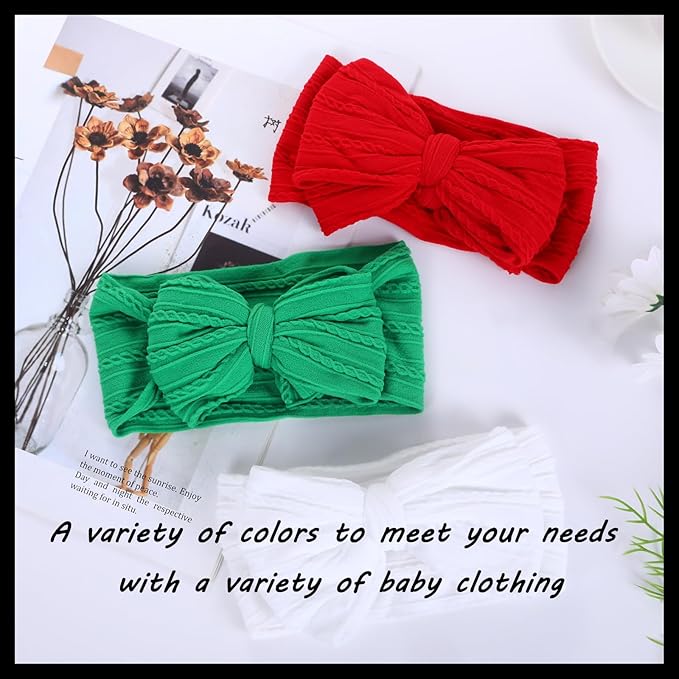 Christmas Baby Bows Headbands Nylon Hairbands Baby Girl Bows Hair Accessories for Infant Toddler Essentials (Red Green White, mid)