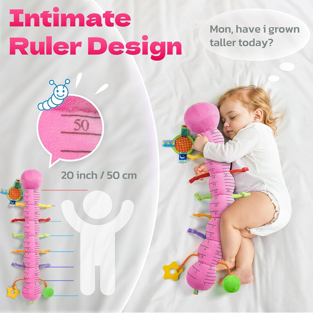HEMRLY Baby Girl Toys for 0-6 Months, Musical Plush Caterpillar Infant Sensory Toy with Baby Mirror&Crinkle Rattle,Pull String,Teething, Tummy Time Newborn Gifts for 0-3-6-12 Boys Girls - Pink Branch