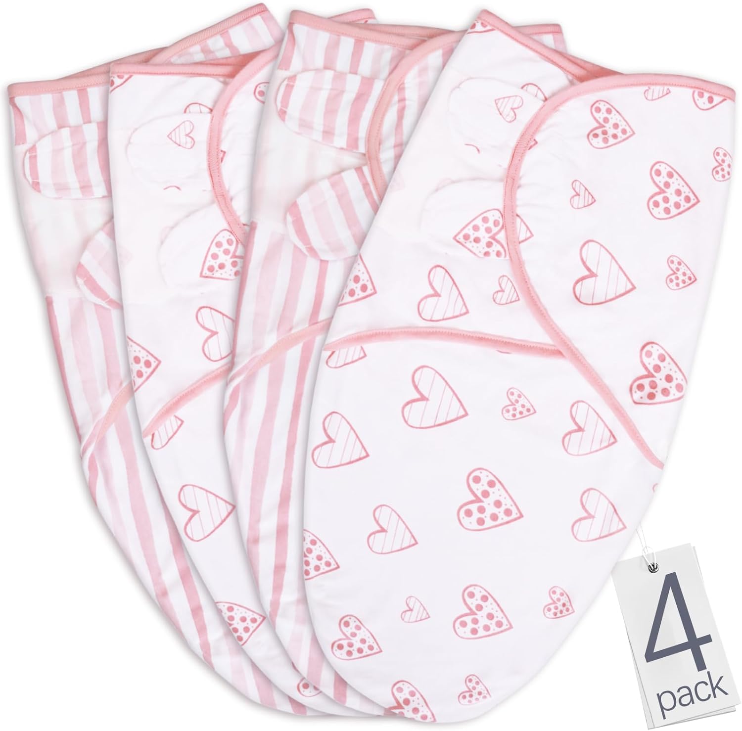 Biloban Baby Swaddle for Girls 0-3 Months, Cotton Blanket, Newborn Essentials, Lovely Pink Print, 4 Pack