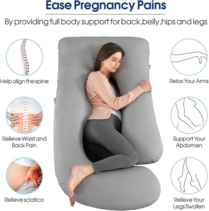 cauzyart Pregnancy Pillows for Sleeping, U Shaped Full Body Maternity Pillow with Removable Cooling Cover(Gray)