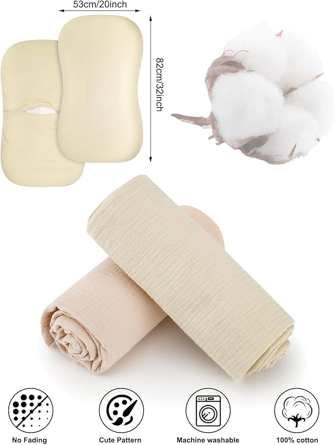 Muslin Baby Lounger Cover for Snuggle Me Organic Lounger/Baby Lounger/Organic Cotton Handmade Cover for Infant/Toddler Lounger/Nursing Pillow(Yellow, Wheat)