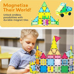 PicassoTiles Magnetic Tiles 61 Piece Magnet Tile Building Blocks Construction Sensory Toy Set with Carry Bag Storage Bin Container STEM Toddler Learning Educational Pretend Play Boy Girl Ages 3+ PT07
