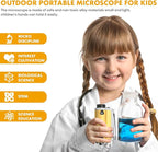 Portable Microscope for Kids, 100x-250x Zoom with LED Lights, Alloy Pocket Microscope for Boys & Girls, Educational Science Kit (Gold)