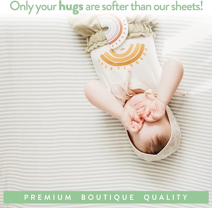 Travel Crib Fitted Sheets Compatible With Guava Lotus, Baby Bjorn, Dream on Me Travel Crib Light Playard – Fits Perfectly on 24 x 42” Mattress Without Bunching Up – Snuggly Soft Jersey Cotton – 2 Pack