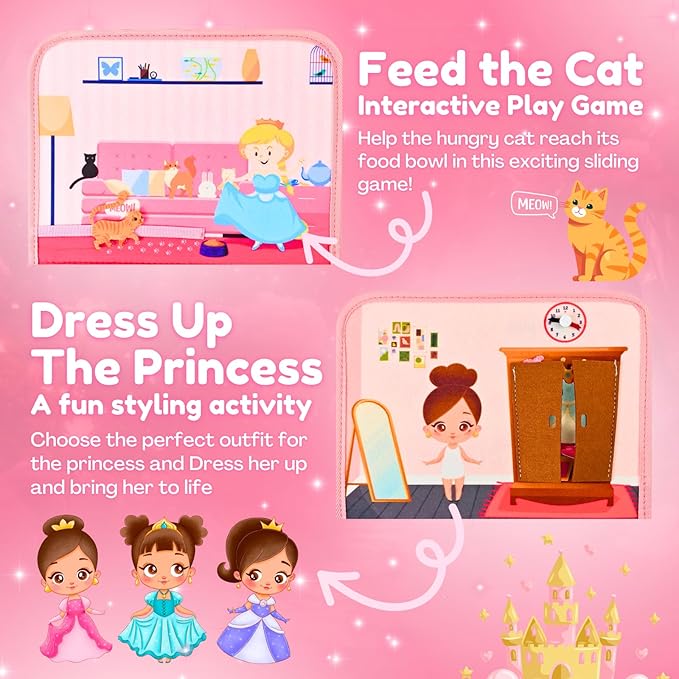 Princess Busy Book for Toddlers 1-3 | Montessori Activity Book with Various Activities For Girls & Boys | Educational Learning Sensory Board For Toddlers 1-3 | Portable busy board Travel Toy for Car