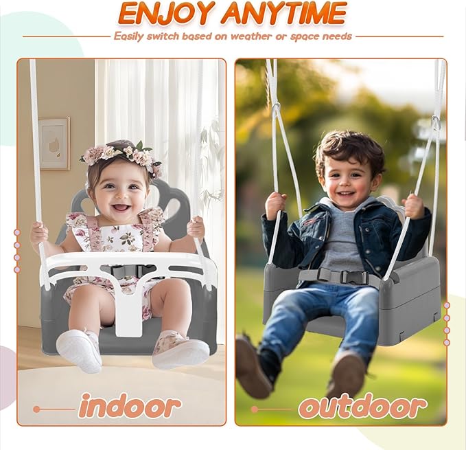 Taleco Gear Foldable Toddler Swing Set, Indoor & Outdoor Baby Swing, Kids Swing Set for Backyard, Safe and Durable Design, Grow with Your Child (Gray)