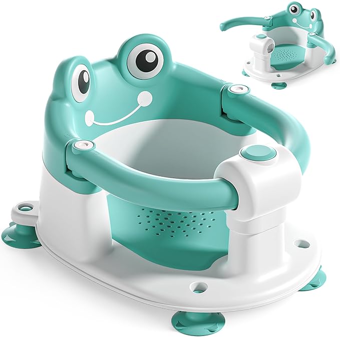 Baby Bath Seat for Babies 6 Months & Up - Toddler Bath Seats for Baby Sitting Up with 4 Suction Cups & Soft Cushion, Non-Slip Infants Shower Bathtub Chair for Newborn Boys Girls, Aqua