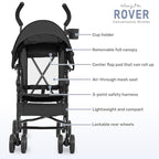 Dream On Me Rover Convenience Baby Stroller in Black, Lightweight & Compact Umbrella Stroller, Easy one-Hand fold Travel Stroller, Lockable Rear Wheels, Removable & Adjustable Canopy