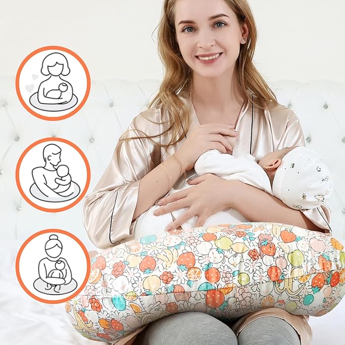 Nursing Pillow, Ergonomic Support Breastfeeding Pillow for Easier Breast Feeding and Bottle Feeding, Baby Feeding Pillow with Machine Washable Cotton Cover (Fruit)