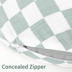 SWESEN Muslin Nursing Pillow Cover, Soft Removable Cover for Breastfeeding Pillows, Pillow Slipcover for Baby Boys and Girls, Comfortable & Breathable, Green Plaid, (Only Cover)