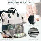 LOVEVOOK Diaper Bag Backpack, Baby Bag with Changing Station, Large Diaper Backpack for Moms Dads, Waterproof Leather Accents Baby Boy and Girl Bag for Travel Baby Essentials, Dark Green-Beige