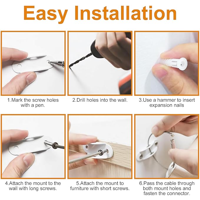 Furniture Anchors (8 Pack) for Baby Proofing, Anti Tip Furniture Anchor Securing 420lbs Tension Earthquake Resistant Metal Furniture Wall Anchor Prevent Baby Pet from Falling Furniture