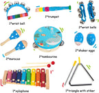 Wooden Musical Instruments Set for Toddlers 1-3, Natural Wood Percussion Instruments Xylophone Gift Set for Girls Boys Kids ,Preschool Educational Musical Toys with Storage Bag