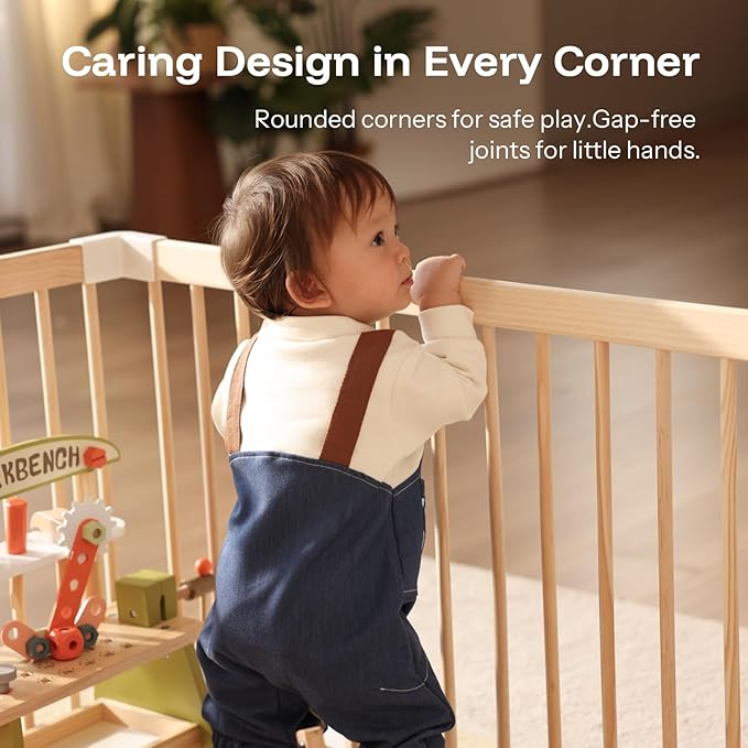 HARPPA Baby Gate Playpen Wooden Playpen for Babies and Toddlers Large Play Yards Baby Fence Play Area 71.5 x 79.5 x 24 inch
