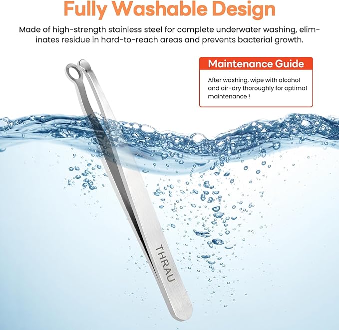 THRAU Nose Hair Trimmer for Men & Women, Stainless Steel Facial Hair Remover for Ear, Eyebrow and Beard, Round tip Trimming Tweezers, Body Grooming Kit
