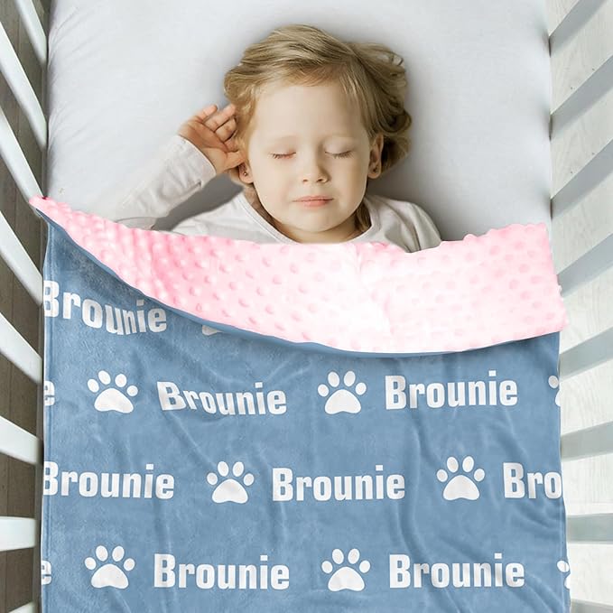 Personalized Baby Blankets for Boys Girls, Custom Name Blue Dog Paws Pattern Baby Blanket, Soft Minky Dot Blanket for Newborns and Toddlers, Ideal for Baby Showers Christmas Brithday Gifts