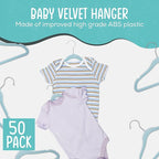 50 Pack Premium Baby Velvet Hangers (Blue) - 11.8" Inches Non-Slip, Ultra-Slim & Space-Saving Toddler Hangers - 360° Rotating Hook, Strong & Durable Hanger for Children, Infant & Toddler