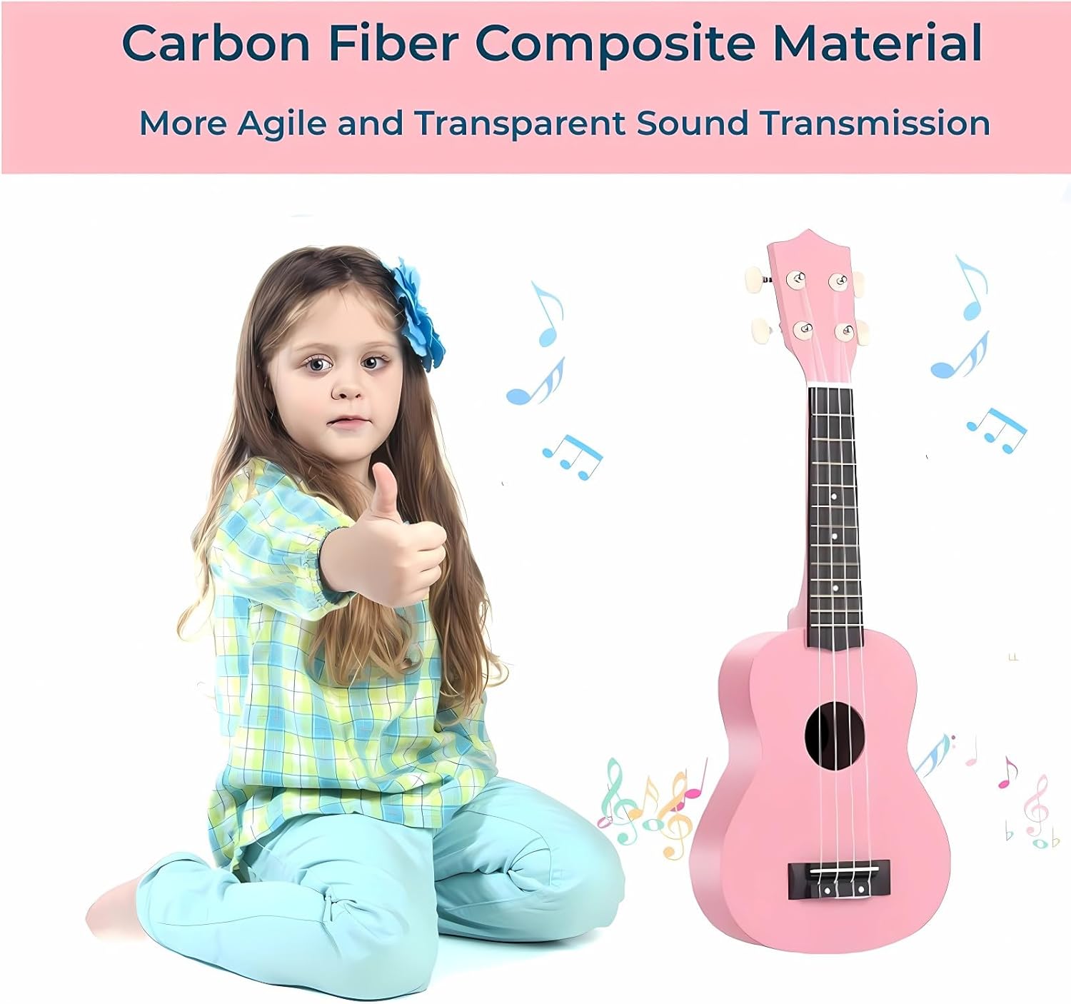 21 Inch Carbon Fibre Kids Toddler Child Children Acoustic Guitar Ukulele Musical Instruments Ideal for 3-9 Year Old Boys Girls Gifts (Pink)
