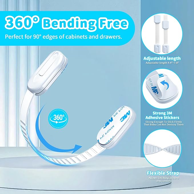 Child Safety Cabinet Locks(10 Pack)-Adjustable Baby Proofing Latches with Strong 3M Adhesive，No Drilling Child Proof Straps Locks for Drawers,Ovens,Doors,Toilet Seats，Fridge,- Easy Installation,