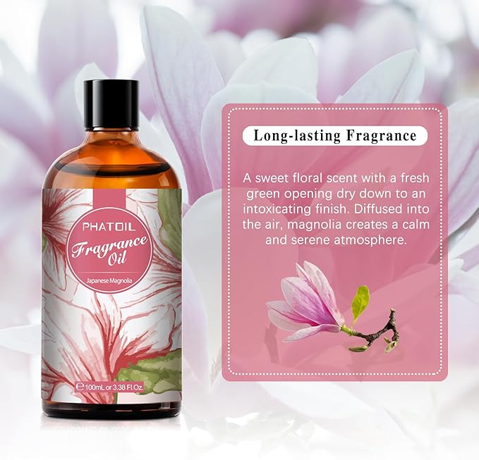 PHATOIL 3.38FL.OZ Japanese Magnolia Fragrance Oils for Aromatherapy, Essential Oils for Diffusers for Home, Perfect for Diffuser, DIY Candle and Soap Making, DIY Scented Products - 100ml