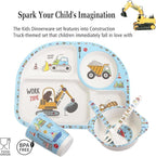 Kids Feeding Set 5 Pcs, Tableware Set for Toddlers Includes Plate Bowl Cup Fork and Spoon Utensil Flatware, Kids Flatware Set Dishwasher Safe, BPA Free (Construction)