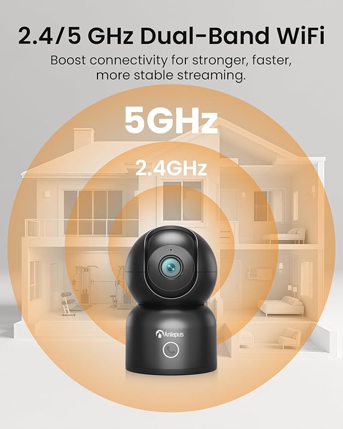 Anlapus C518 4K Pan/Tilt Home Indoor Security Camera, Plug-in WiFi Pet/Baby Monitor with One-Touch Call, AI Human/Pet/Face Tracking, 2.4/5 GHz, Two-Way Talk, Night Vision, 64G Memory Card Storage