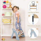 Wooden 2 Step Stool for Kids Bathroom Sink Foldable Anti-Slip 2-Step for Toilet Potty Training, Child Stepping Stool for Kitchen Nursery Bedroom, Sturdy Non Slip Adult Stool for Closet Blue