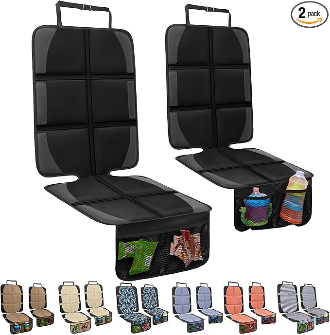Car Seat Protector for Child Car Seat, 2 Pack Baby Car Seat Covers with Mesh Pockets & Non-Slip Backing 600D Durable Seat Protector Under Baby Car Seat for Car Back Seat (Black, Large)