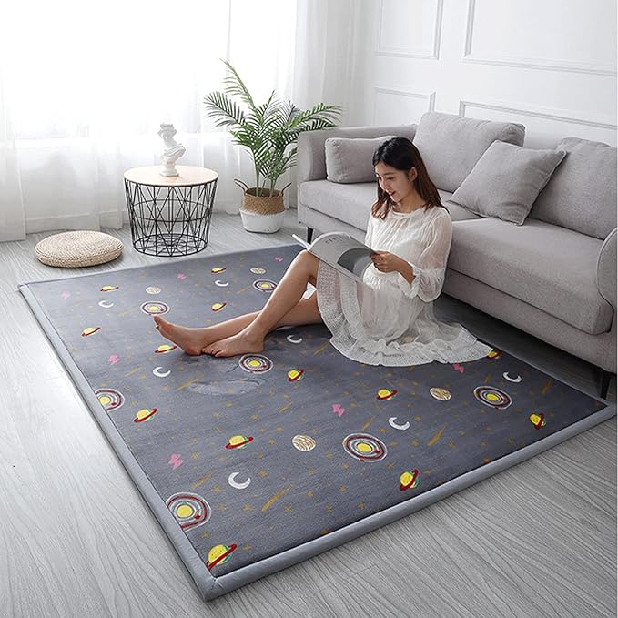 Loartee Coral Velvet Area Rug - 1" Thick Memory Foam Baby Play Mat, Washable Toddler Carpet, Home Decor for Living Room, Nursery, Kids Bedroom, Astral Gray, 5'11"x6'7"