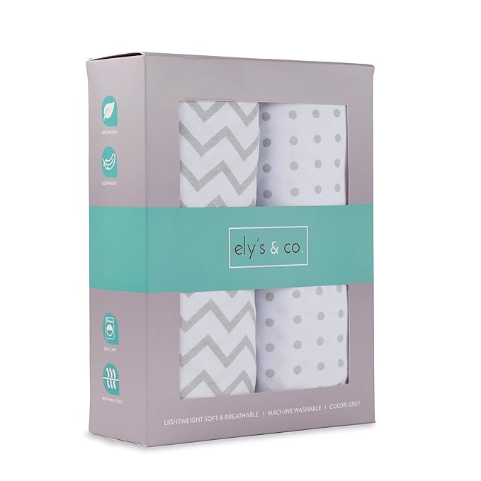Ely’s & Co. Crib Sheets, Baby Boy/Girl Fitted Crib Mattress Sheet Set, 2 Pack, 100% Jersey Knit Cotton, Infant and Toddler Nursery Bedding, Grey Chevron and Polka Dot Print, 28” x 52”