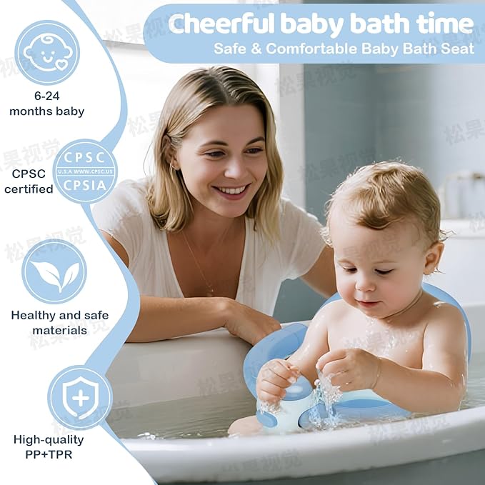 Baby Bath Seat for Babies 6 Months & up, Soft Cushions, Non-Slip Baby Bath Seat, Safe & Comfortable Baby Bath Support, for Bathtub/Living Room/Shower Room (Blue)