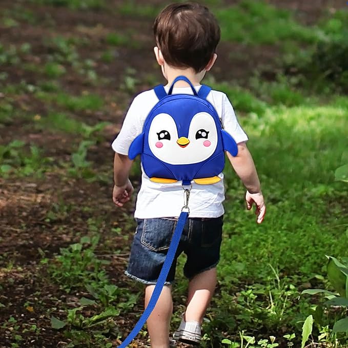 Accmor Toddler Harness Backpack Leash, Cute Penguin Kid Backpacks with Anti Lost Wrist Link, Mini Child Backpack Harness Leashes Walking Wristband Rope Travel Bag Harness Rein for Baby Girls (Blue)