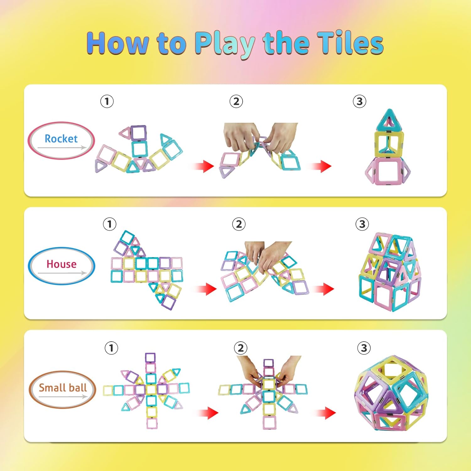 TOKBLOK 40-Piece Candy-Colored Magnetic Tiles for 3-6 Years Old - STEM Learning, Creative Building Blocks, Perfect Toddler Gifts for Boys & Girls - Starter Set