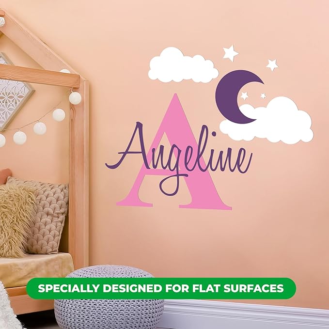 e-Graphic Design Inc Custom Name & Initial Moon Clouds Stars - Baby Boy - Nursery Wall Decal for Baby Room Decorations - Mural Wall Decal for Home Children's Bedroom (MM109) (Wide 42" x 32" Height)