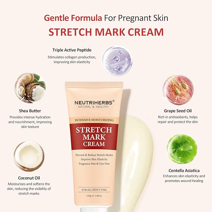 Neutriherbs Stretch Mark Cream, Pregnancy and Weight Fluctuations Skin Care, Belly Cream With Shea Butter and Coconut Oil - 3.88 Oz