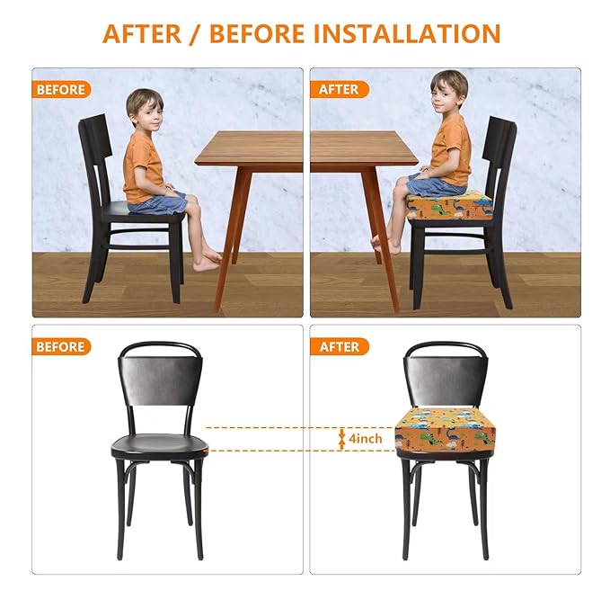 Toddler Booster Seat for Dining Table - 4in Cushion, Portable Booster for Baby, Adjustable Kids Chair Height, Washable Seat Pad Mat