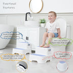 Blue Toddler Step Stool for Bathroom Sink, 2 Step Stool for Kids Kitchen Sink, Heavy Duty Stepping Stool for Toddlers Toilet Potty Training (2 Pack, White-Blue)
