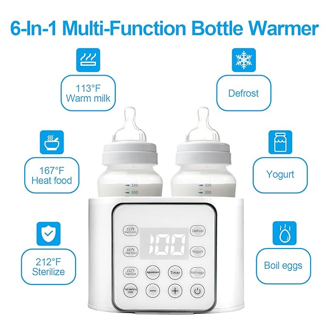 Baby Bottle Warmer 9-in-1 Multifuntion Breast Milk Warmer, Fast Baby Food Heater and Defrost Warmer with Timer for Twins, LCD Display Accurate Temperature Adjustment, 24H Constant Mode