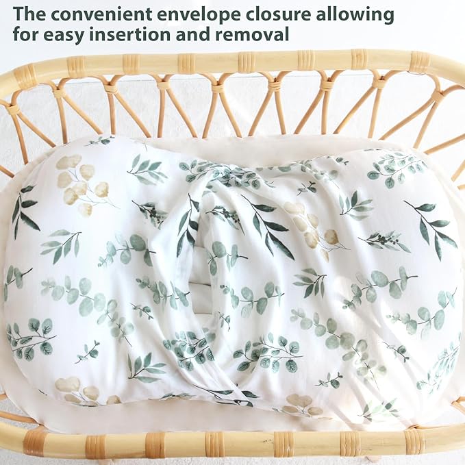 LifeTree Muslin Baby Lounger Cover, Newborn Slipcover Lounger Cover for Boys Girls Infant, Soft 70% Viscose from Bamboo and 30% Cotton, Cover Only, Eucalyptus Pattern