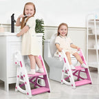 Primlect Potty Training Seat, 2-in-1 Toddler Toilet Seat with Step Stool, Ultra-Stable Potty Chair Attachment, Adjustable Seat and Step Ladder, Non-Slip Design, Splash Guard for Boys and Girls(Pink)