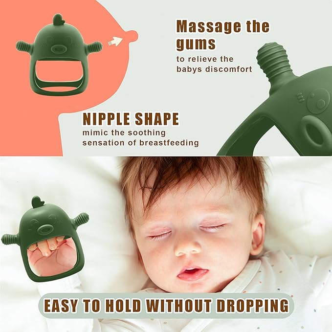 Baby Fruit Food Feeder Breastmilk Popsicle Molds for Teething Relief - 3 Pack Feeding Sets -1 Freezer Tray with Lid & 1 Teether Toy & 1 Silicone Pacifier + 3 Extra Sizes Infant Feed Mesh (Olive Green)