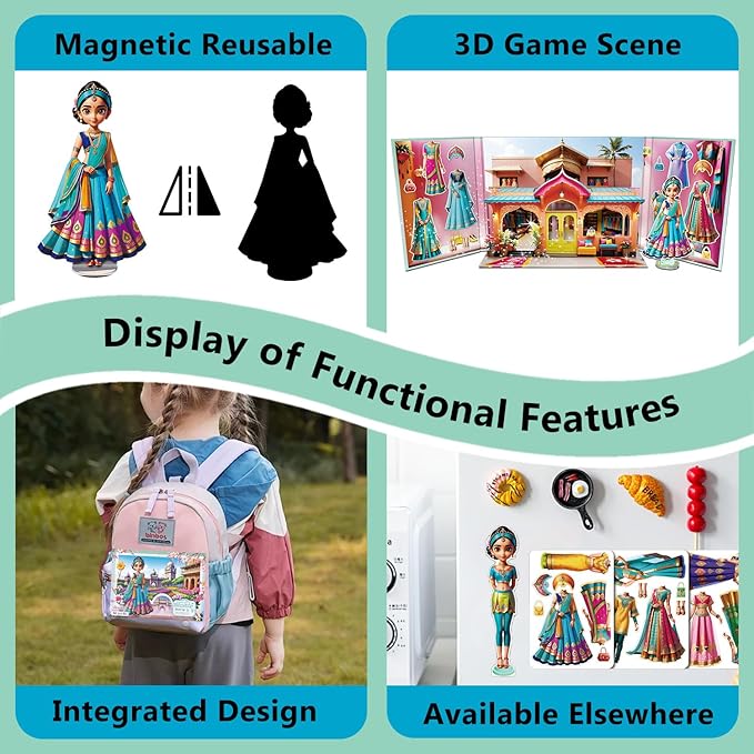 Yuzee Paper Dolls Stickers - Magnetic Dress Up Dolls for Girls - Toddler Travel Toys - 1 Paper Doll and 33 Clothing Accessories with 3D Magnetic Game Scene, Foster Creativity and Imagination