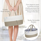 KiddyCare Woven Diaper Caddy Organizer, Large Gray Multi Functional Portable Baby Basket with Handle, Baby Gift for Boy/Girl Nursery Storage, Organization, and Modern Car Diaper Caddy Natural Large