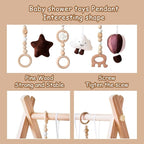Wooden Baby Play Gym with Mat, Foldable Baby Play Gym Frame Activity Gym Hanging Bar with 6 Gym Baby Toys Rainbow Playmats for Newborn Baby (Natural)