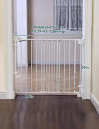 Babelio Easy to Remove & No Bottom Bar Baby Gate, 29-43" Hardware Mounted (Drill Needed)| Wide Walk-Thru| Auto-Close Safety Dog/Pet Gate for Stairs & Doorways (White, 29-43" W, 30" H)