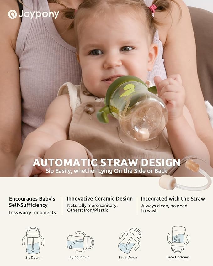 Sippy Cups for Toddlers 1-3, Spill Proof Weighted Straw Cup with Handle for Baby 6 Months + old, 2 Pack, Total 4 Silicone Straws, PPSU, BPA Free, 9 oz (Green)