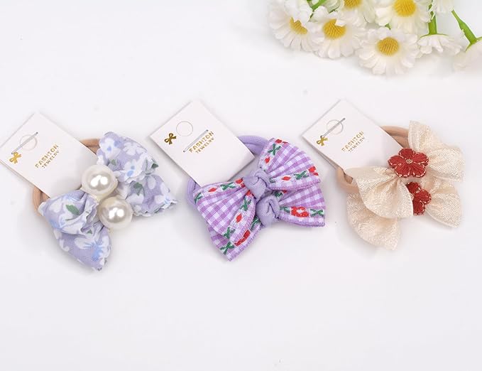 Boutique Baby Hair Accessories - 20 Pcs Elastics Hair Ties with Bows, 1.2 Inch Ponytail Holders for Pigtails & Rubber Bands for Little Girls (Set-C)